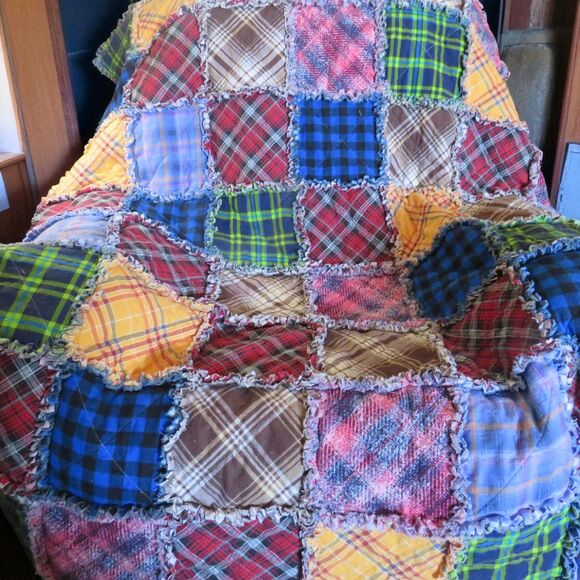 Flannel Rag Quilt With Batting, 50x64, Plaid Rag Quilt - Picture 12 of 12